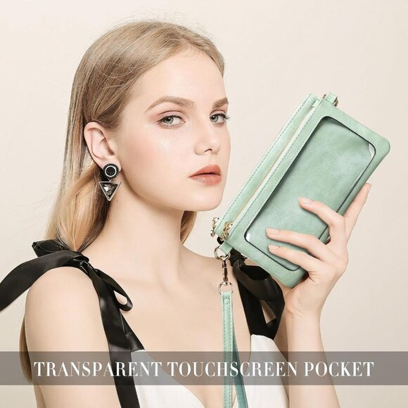 Versatile Small Leather Wallet with Adjustable Straps - Stylish Green Clutch - Picture 3 of 7